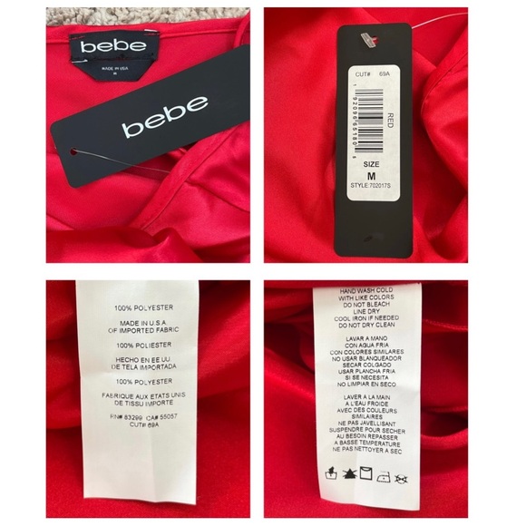 Bebe Y2K-Inspired Red Satin Cowl Neck Midi Slip Dress Size Medium NEW - Picture 11 of 15
